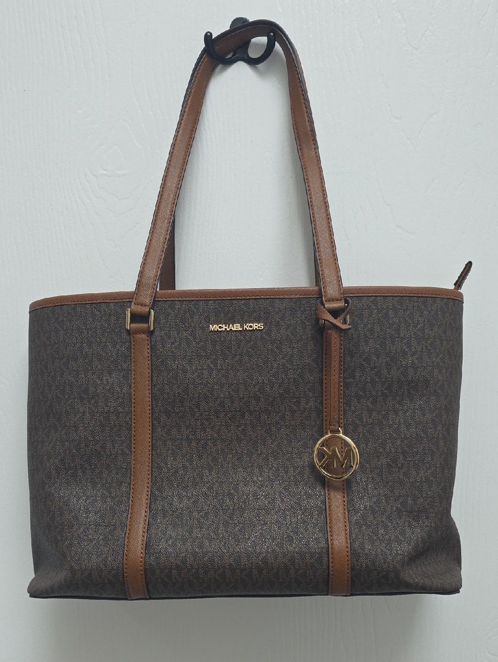 Michael Kors Brown and Tan Signature MK Logo Tote